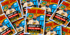 August Lab 20 Sports Cards Trade Night Flyer